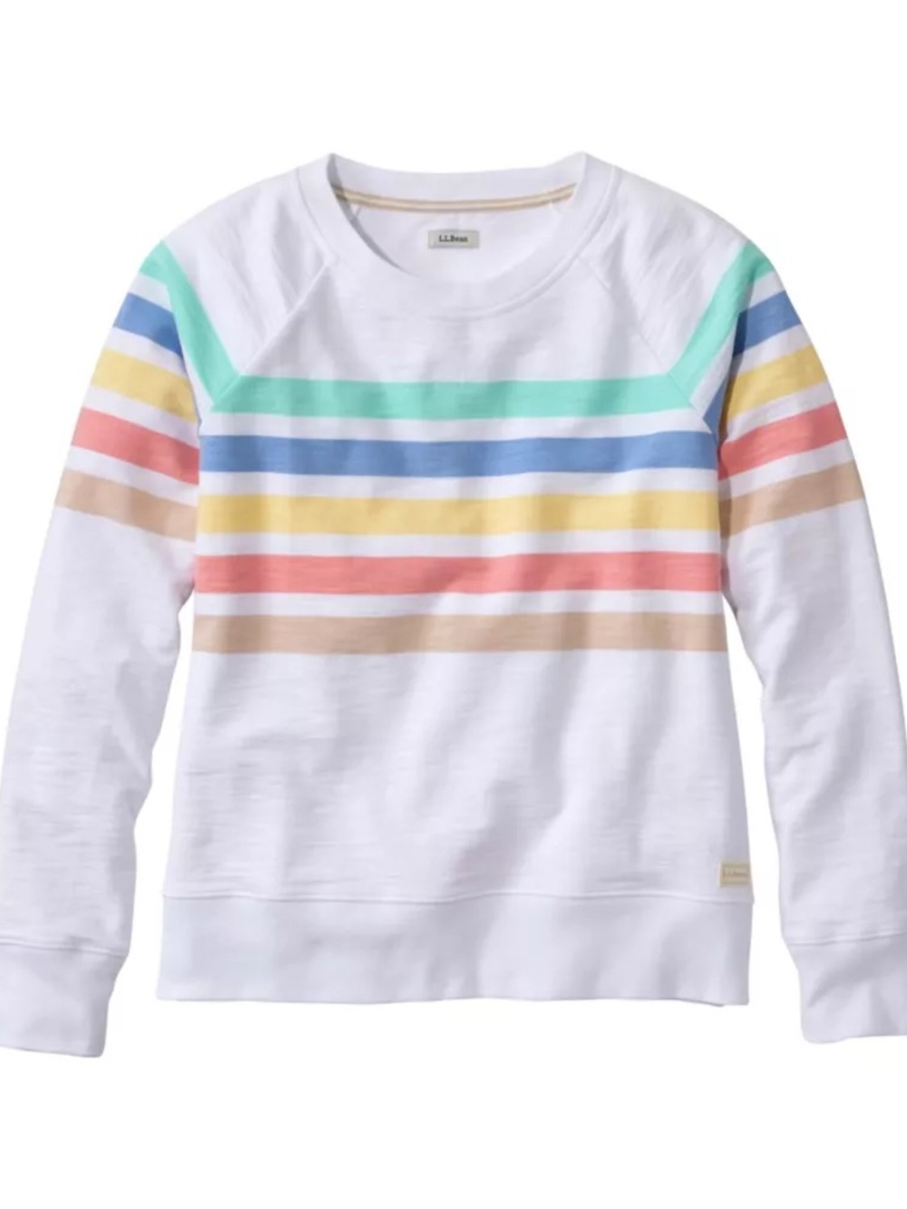 L.L.Bean Peaks Island Crewneck Sweatshirt White Pastel Stripe S Coastal Preppy